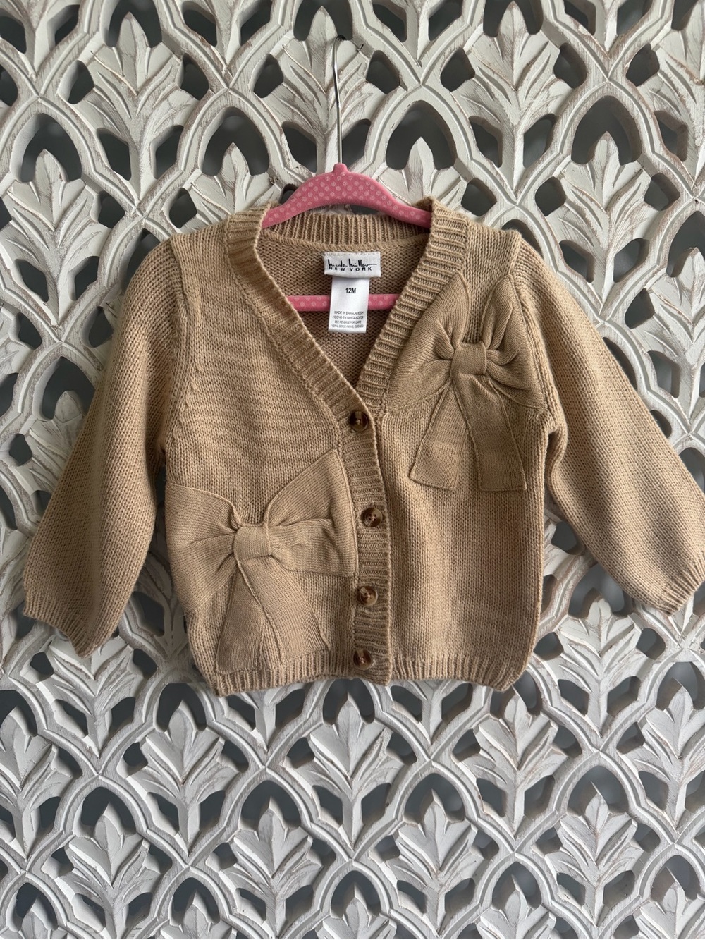 Nicole Miller Sweater Cardigan with Bow Appliqués, 12M